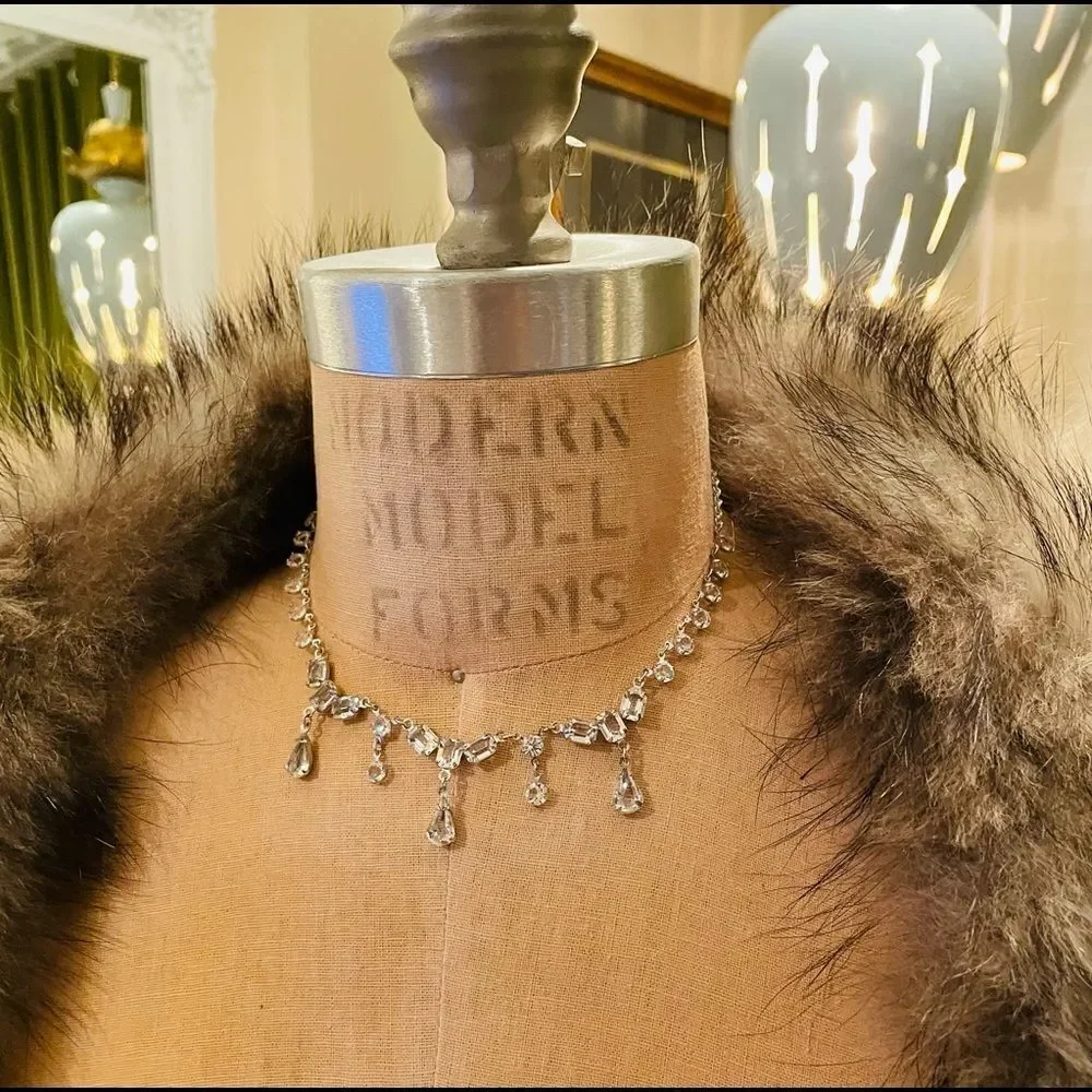 ♥️ Necklace 1950s CUBIC ZIRCONIA Rhinestone Choker, bridal, formal, price firm